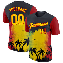 Load image into Gallery viewer, Custom Black Yellow-Red 3D Pattern Design Black History Month Hawaii Palm Trees Performance T-Shirt
