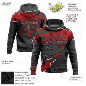 Custom Stitched Black Red 3D Pattern Design Torn Paper Style Sports Pullover Sweatshirt Hoodie