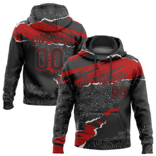 Load image into Gallery viewer, Custom Stitched Black Red 3D Pattern Design Torn Paper Style Sports Pullover Sweatshirt Hoodie
