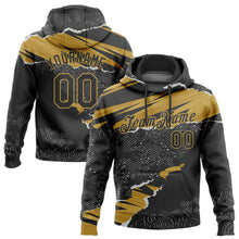 Load image into Gallery viewer, Custom Stitched Black Old Gold 3D Pattern Design Torn Paper Style Sports Pullover Sweatshirt Hoodie
