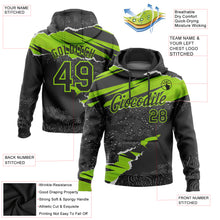 Load image into Gallery viewer, Custom Stitched Black Neon Green 3D Pattern Design Torn Paper Style Sports Pullover Sweatshirt Hoodie
