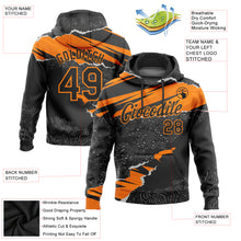 Load image into Gallery viewer, Custom Stitched Black Bay Orange 3D Pattern Design Torn Paper Style Sports Pullover Sweatshirt Hoodie
