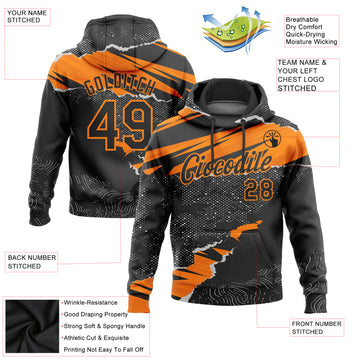 Custom Stitched Black Bay Orange 3D Pattern Design Torn Paper Style Sports Pullover Sweatshirt Hoodie