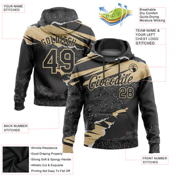 Custom Stitched Black Vegas Gold 3D Pattern Design Torn Paper Style Sports Pullover Sweatshirt Hoodie