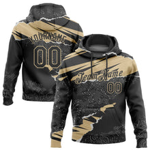Load image into Gallery viewer, Custom Stitched Black Vegas Gold 3D Pattern Design Torn Paper Style Sports Pullover Sweatshirt Hoodie
