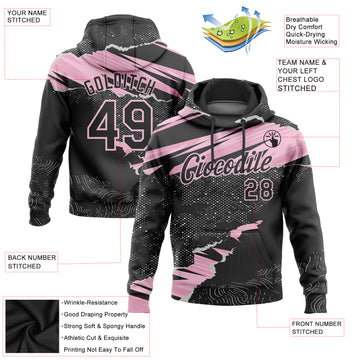 Custom Stitched Black Light Pink 3D Pattern Design Torn Paper Style Sports Pullover Sweatshirt Hoodie