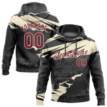 Load image into Gallery viewer, Custom Stitched Black Crimson-Cream 3D Pattern Design Torn Paper Style Sports Pullover Sweatshirt Hoodie
