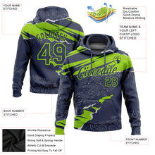 Load image into Gallery viewer, Custom Stitched Navy Neon Green 3D Pattern Design Torn Paper Style Sports Pullover Sweatshirt Hoodie
