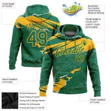 Load image into Gallery viewer, Custom Stitched Kelly Green Gold 3D Pattern Design Torn Paper Style Sports Pullover Sweatshirt Hoodie
