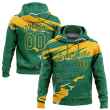 Load image into Gallery viewer, Custom Stitched Kelly Green Gold 3D Pattern Design Torn Paper Style Sports Pullover Sweatshirt Hoodie
