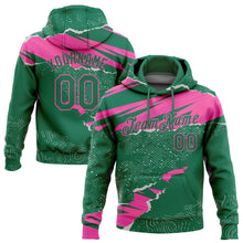 Load image into Gallery viewer, Custom Stitched Kelly Green Pink 3D Pattern Design Torn Paper Style Sports Pullover Sweatshirt Hoodie
