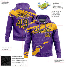 Load image into Gallery viewer, Custom Stitched Purple Black-Gold 3D Pattern Design Torn Paper Style Sports Pullover Sweatshirt Hoodie
