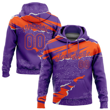 Custom Stitched Purple Orange 3D Pattern Design Torn Paper Style Sports Pullover Sweatshirt Hoodie