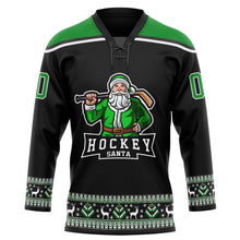 Load image into Gallery viewer, Custom Black Grass Green-White Christmas Santa Claus 3D Hockey Lace Neck Jersey
