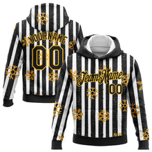 Load image into Gallery viewer, Custom Stitched Black Gold-White Christmas Gold Snowflakes 3D Sports Pullover Sweatshirt Hoodie
