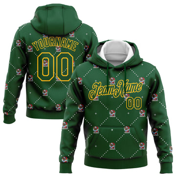 Custom Stitched Green Gold Christmas Dog Wearing Santa Claus Costume 3D Sports Pullover Sweatshirt Hoodie