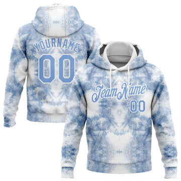 Custom Stitched Tie Dye Light Blue-White 3D Watercolor Sports Pullover Sweatshirt Hoodie
