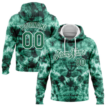 Custom Stitched Tie Dye Kelly Green-White 3D Abstract Shibori Style Sports Pullover Sweatshirt Hoodie