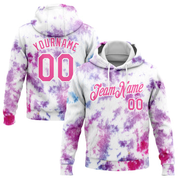 Custom Stitched Tie Dye Pink-White 3D Watercolor Sports Pullover Sweatshirt Hoodie