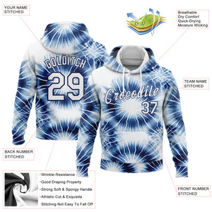 Custom Stitched Tie Dye White-Navy 3D Abstract Style Sports Pullover Sweatshirt Hoodie