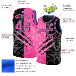 Custom Graffiti Pattern Pink Black-Light Blue 3D Scratch Authentic Basketball Jersey