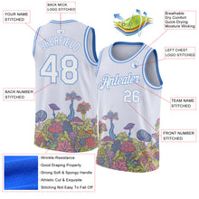 Load image into Gallery viewer, Custom White Light Blue 3D Pattern Design Colorful Flowers And Mushrooms Psychedelic Hallucination Authentic Basketball Jersey
