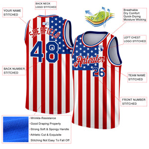 Custom White Royal-Red 3D American Flag Fashion Authentic Basketball Jersey