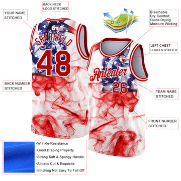 Custom White Red 3D American Flag Fashion Authentic Basketball Jersey