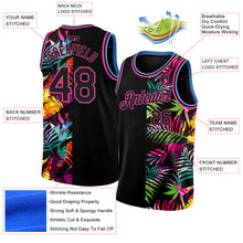 Load image into Gallery viewer, Custom Black Pink-Light Blue 3D Pattern Tropical Hawaii Palm Leaves Authentic Basketball Jersey
