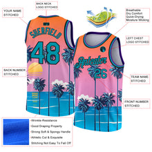 Load image into Gallery viewer, Custom Orange Teal-Black 3D Pattern Sun Beach Hawaii Palm Trees Authentic Basketball Jersey
