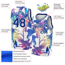 Load image into Gallery viewer, Custom White Royal 3D Pattern Tropical Hawaii Palm Trees Authentic Basketball Jersey
