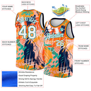 Custom Orange White-Teal 3D Pattern Abstract Hawaii Plant Graffiti Grunge Art Authentic Basketball Jersey