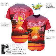 Load image into Gallery viewer, Custom Neon Pink White 3D Pattern Design Hawaii Palm Trees And Beach Sunrise Authentic Baseball Jersey
