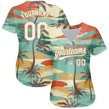 Load image into Gallery viewer, Custom Aqua White-Old Gold 3D Pattern Design Cartoon Hawaii Palm Trees Authentic Baseball Jersey
