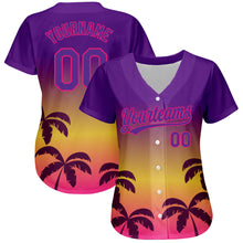 Load image into Gallery viewer, Custom Purple Hot Pink 3D Pattern Design Hawaii Palm Trees Authentic Baseball Jersey
