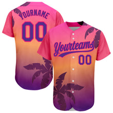 Load image into Gallery viewer, Custom Hot Pink Purple 3D Pattern Design Hawaii Palm Trees Authentic Baseball Jersey
