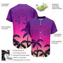 Load image into Gallery viewer, Custom Purple Hot Pink 3D Pattern Design Hawaii Palm Trees Authentic Baseball Jersey
