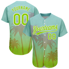 Load image into Gallery viewer, Custom Aqua Neon Green-White 3D Pattern Design Hawaii Palm Trees Authentic Baseball Jersey
