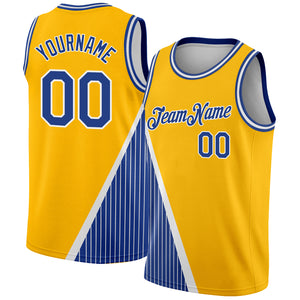 Custom Gold Royal-White Triangle Pinstripes Authentic City Edition Basketball Jersey