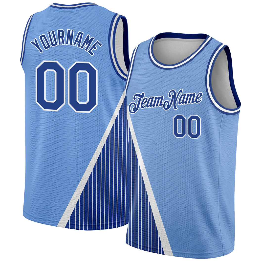 Custom Light Blue Royal-White Triangle Pinstripes Authentic City Edition Basketball Jersey