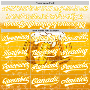 Custom Yellow White 3D Pattern Design International Beer Day Authentic Baseball Jersey