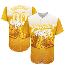 Load image into Gallery viewer, Custom Yellow White 3D Pattern Design International Beer Day Authentic Baseball Jersey
