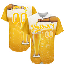 Load image into Gallery viewer, Custom Yellow White 3D Pattern Design Beer Authentic Baseball Jersey
