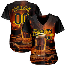 Load image into Gallery viewer, Custom Black Yellow 3D Pattern Design International Beer Day Authentic Baseball Jersey
