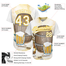 Load image into Gallery viewer, Custom White Yellow 3D Pattern Design International Beer Day Authentic Baseball Jersey
