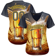 Load image into Gallery viewer, Custom Steel Gray Yellow 3D Pattern Design International Beer Day Authentic Baseball Jersey
