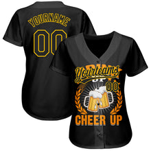 Load image into Gallery viewer, Custom Black Yellow 3D Pattern Design International Beer Day Authentic Baseball Jersey
