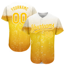 Load image into Gallery viewer, Custom Yellow White 3D Pattern Design Beer Authentic Baseball Jersey
