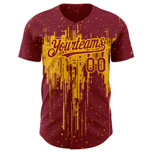 Load image into Gallery viewer, Custom Crimson Gold 3D Pattern Design Dripping Splatter Art Authentic Baseball Jersey
