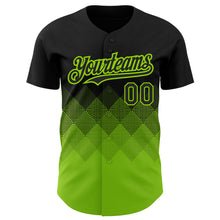 Load image into Gallery viewer, Custom Black Neon Green 3D Pattern Design Gradient Square Shapes Authentic Baseball Jersey

